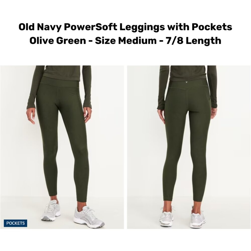 Old Navy High-Waisted PowerSoft 7/8 Pocket Leggings - Olive Green (Medium)